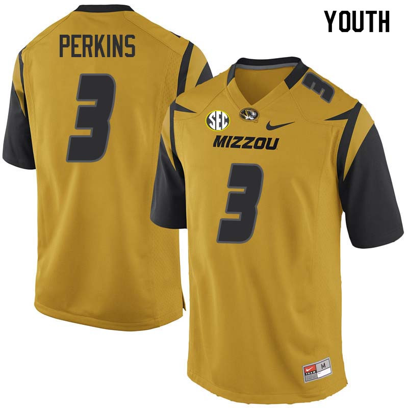 Youth #3 Ronnell Perkins Missouri Tigers College Football Jerseys Sale-Yellow - Click Image to Close